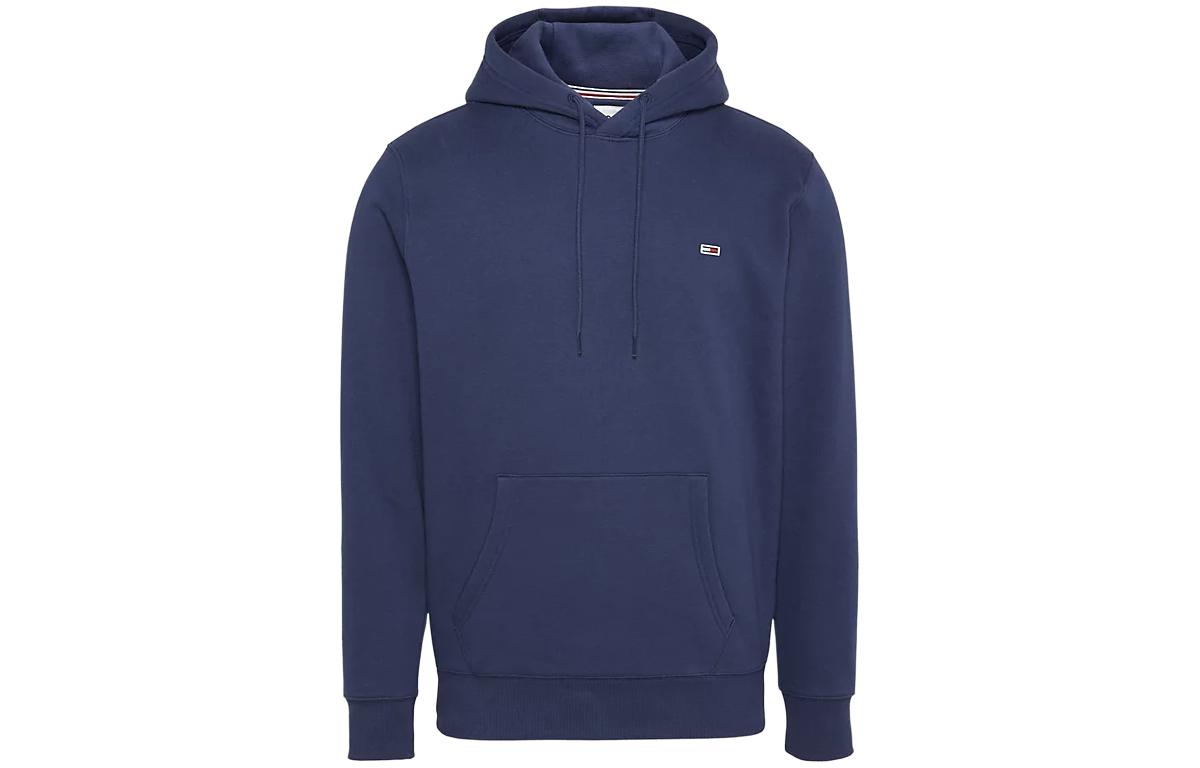Tommy Hilfiger Fleece Flag Patch Hoodie Navy Blue Pullover Long Sleeve DM09593400