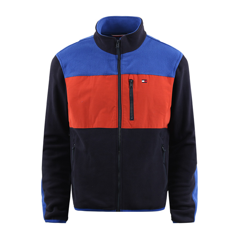 Tommy Hilfiger Fleece Zip Jacket Blue Red Colorblock Fall Winter Warmth 152AF777