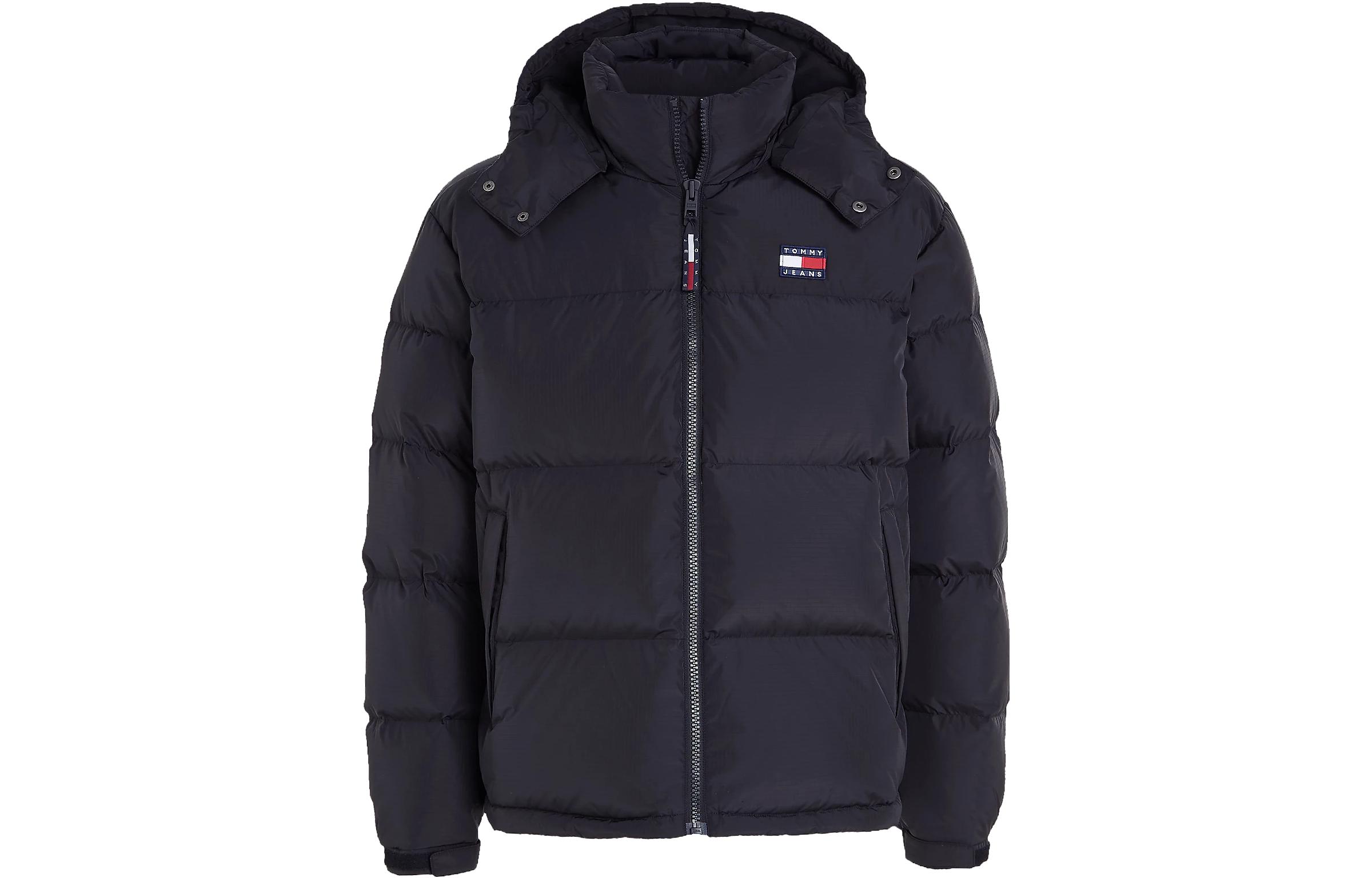 Tommy Hilfiger FW22 Black Solid Logo Patch Hooded Jacket DM0DM15445BDS