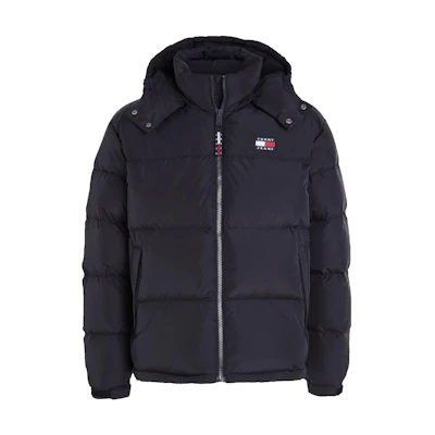 Tommy Hilfiger FW22 Black Solid Logo Patch Hooded Jacket DM0DM15445BDS