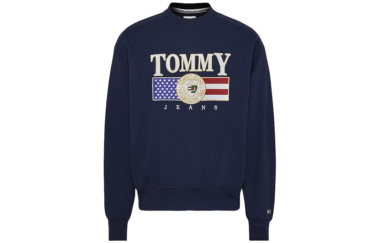 Tommy Hilfiger FW22 Blue Crewneck Sweatshirt with Chest Letter Print DM0DM15717-C87
