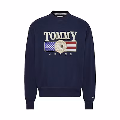 Tommy Hilfiger FW22 Blue Crewneck Sweatshirt with Chest Letter Print DM0DM15717-C87