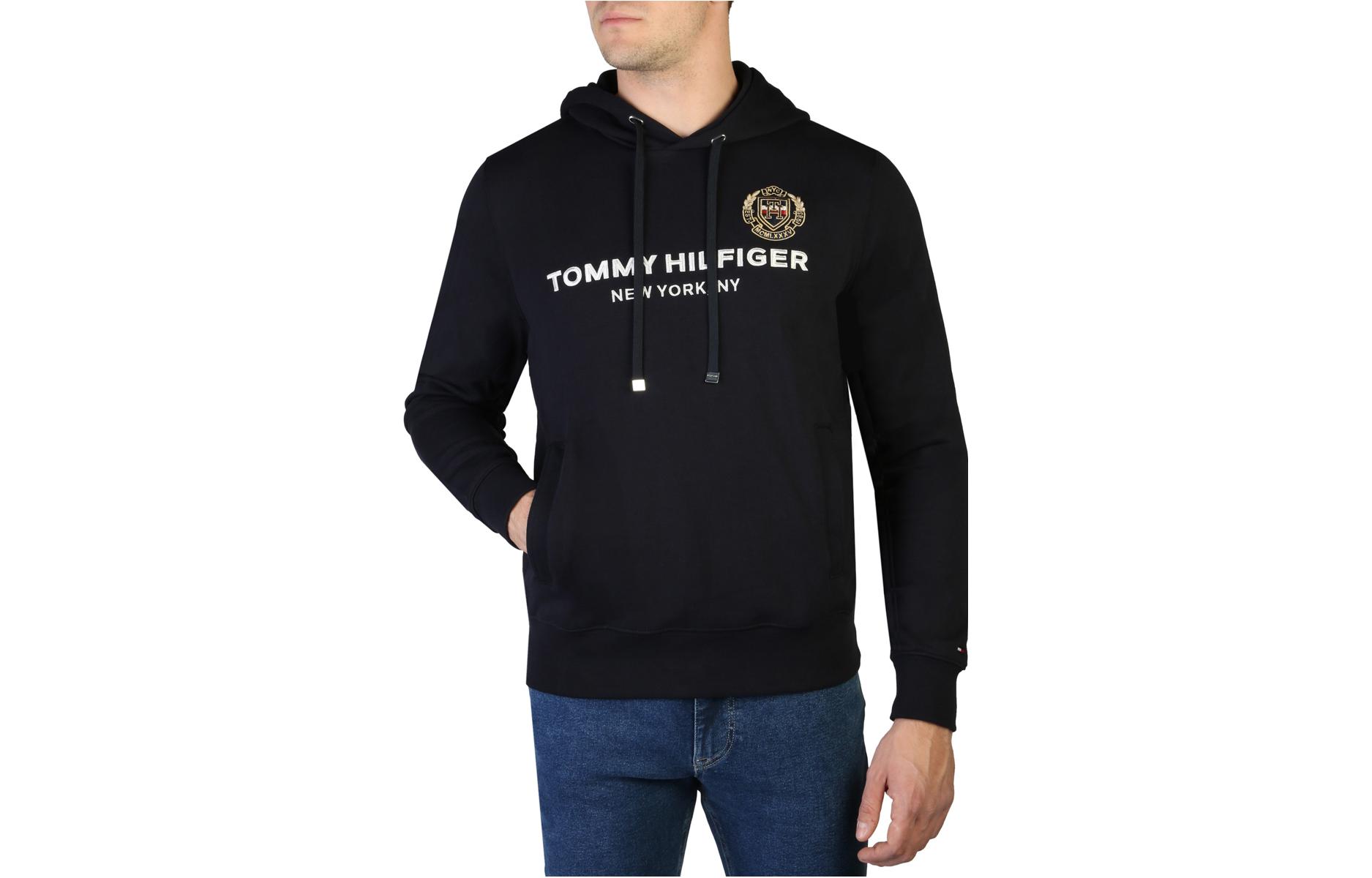 Tommy Hilfiger FW22 Blue Hoodie with Logo Print for Men MW0MW29721-DW5