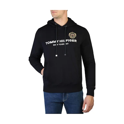 Tommy Hilfiger FW22 Blue Hoodie with Logo Print for Men MW0MW29721-DW5