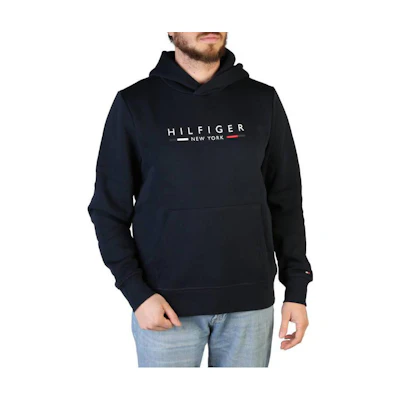 Tommy Hilfiger FW22 Blue Solid Sweatshirt with Letter Print Edition MW0MW29301-DW5