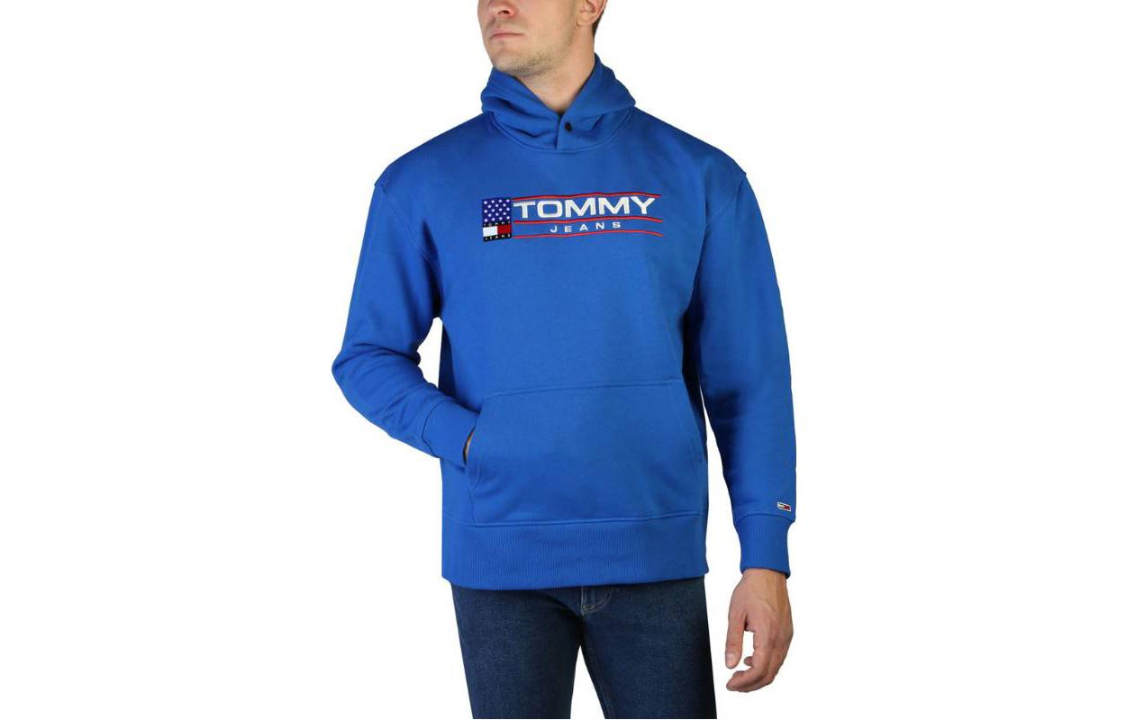 Tommy Hilfiger FW22 Letter Embroidery Drawstring Hoodie Blue DM0DM15685-C6W