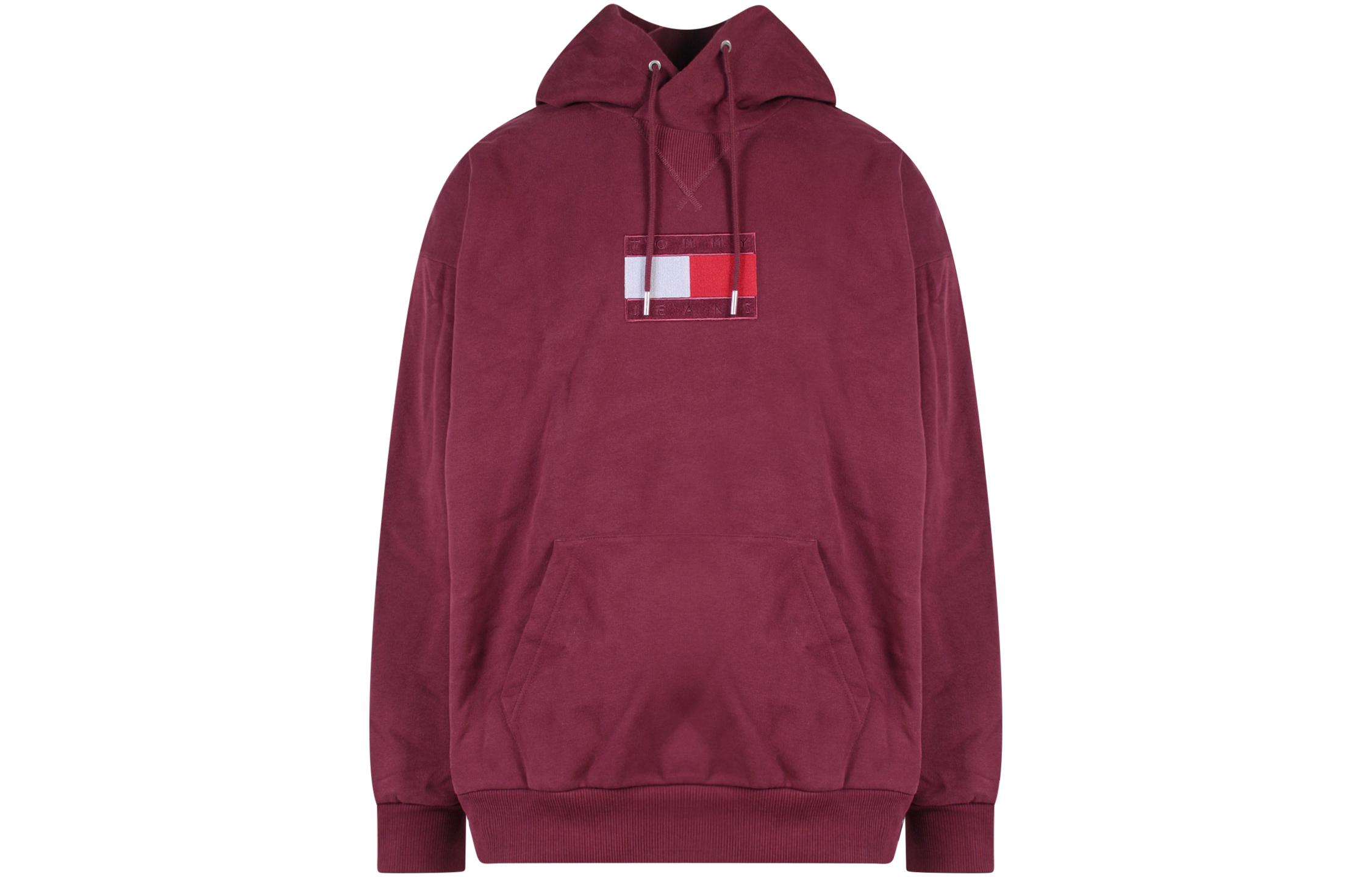 Tommy Hilfiger FW22 Logo Embroidered Drawstring Hoodie Unisex Maroon DM0DM15163RO-UGE