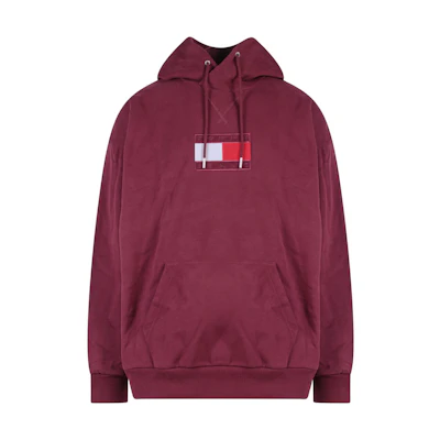 Tommy Hilfiger FW22 Logo Embroidered Drawstring Hoodie Unisex Maroon DM0DM15163RO-UGE
