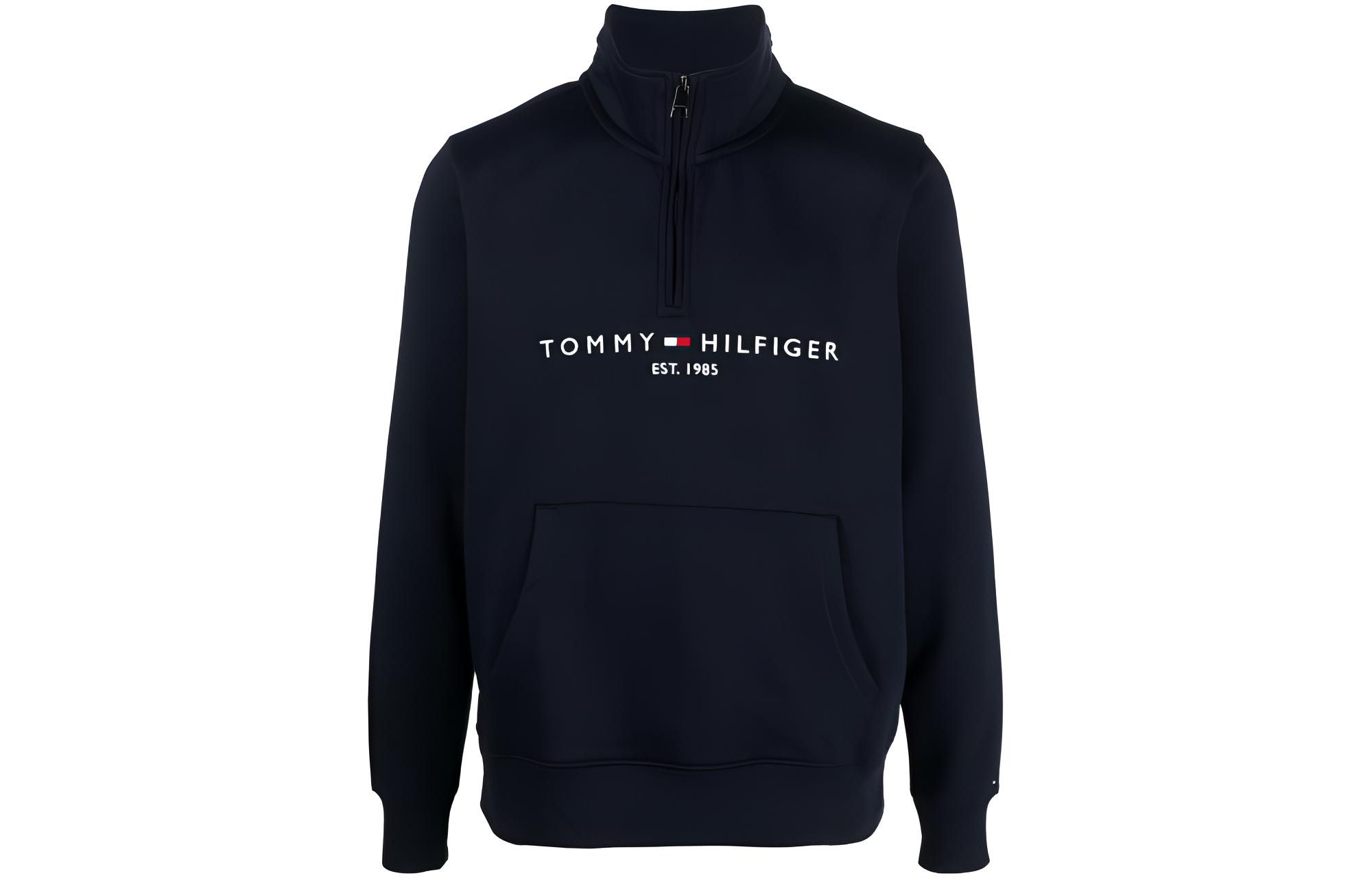 Tommy Hilfiger FW22 Logo Embroidered Half-Zip Stand Collar Sweatshirt Navy MW0MW20954-DW5