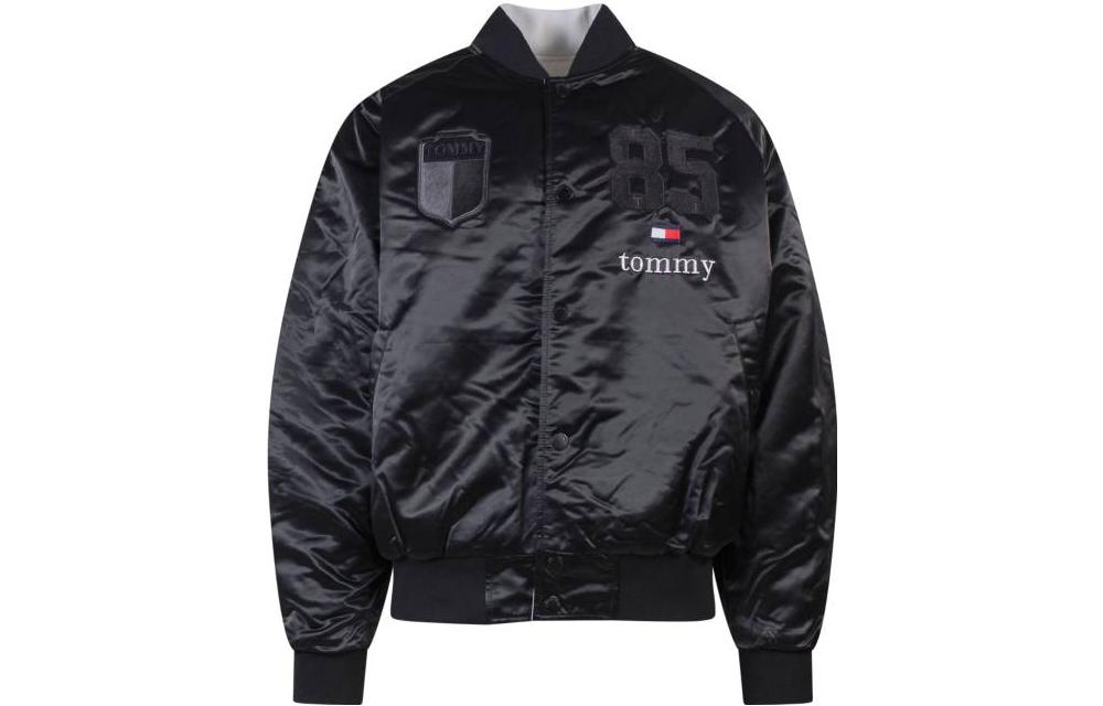 Tommy Hilfiger FW22 Logo Embroidered Striped Varsity Jacket Unisex Black DM0DM15184YBH