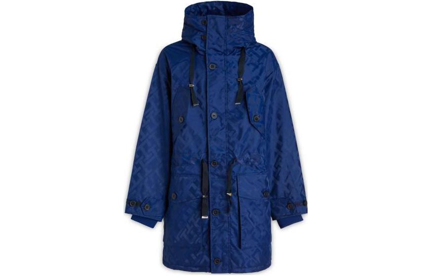 Tommy Hilfiger FW22 Logo Print Mid-Length Casual Hooded Jacket Men Blue MW0MW27374C7L