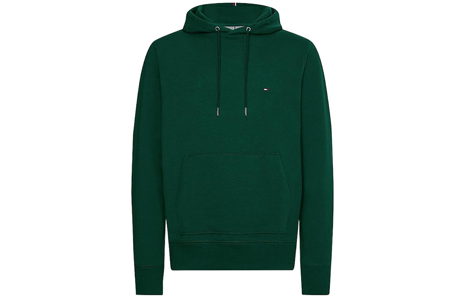 Tommy Hilfiger FW22 Solid Logo Embroidered Green Hoodie for Men MW0MW24352MBP