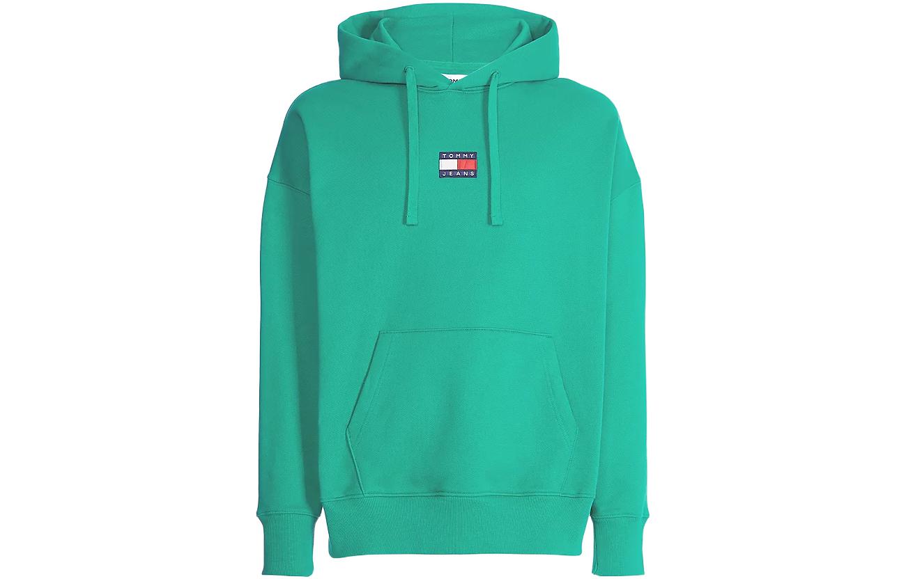 Tommy Hilfiger FW22 Solid Logo Patch Hoodie Peacock Green Menswear DM0DM10904l30