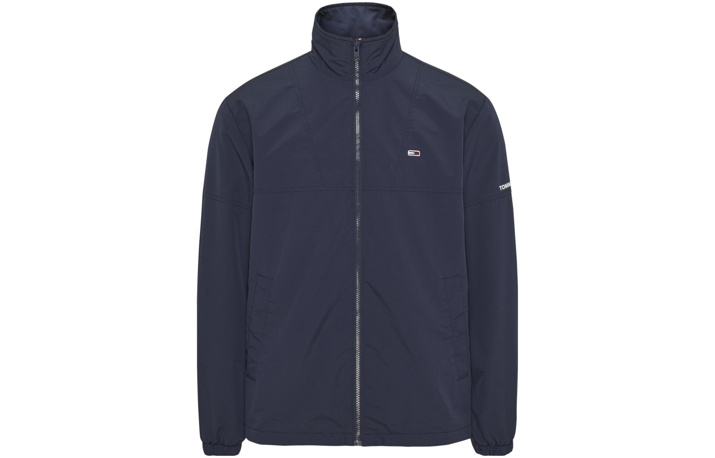 Tommy Hilfiger FW22 Solid Logo Stand Collar Zip Jacket Blue DM0DM14337C87BLU