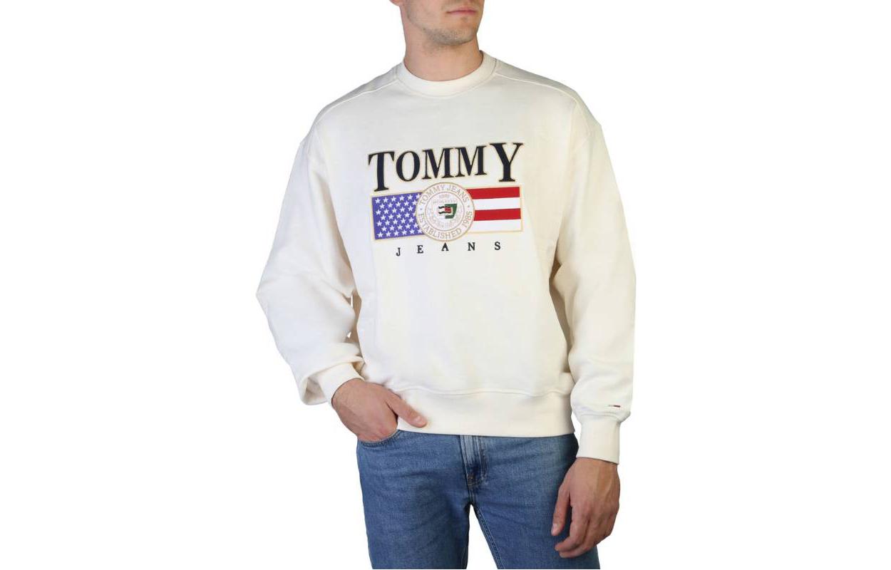 Tommy Hilfiger FW22 White Crewneck Sweatshirt with Chest Letter Print DM0DM15717YBH