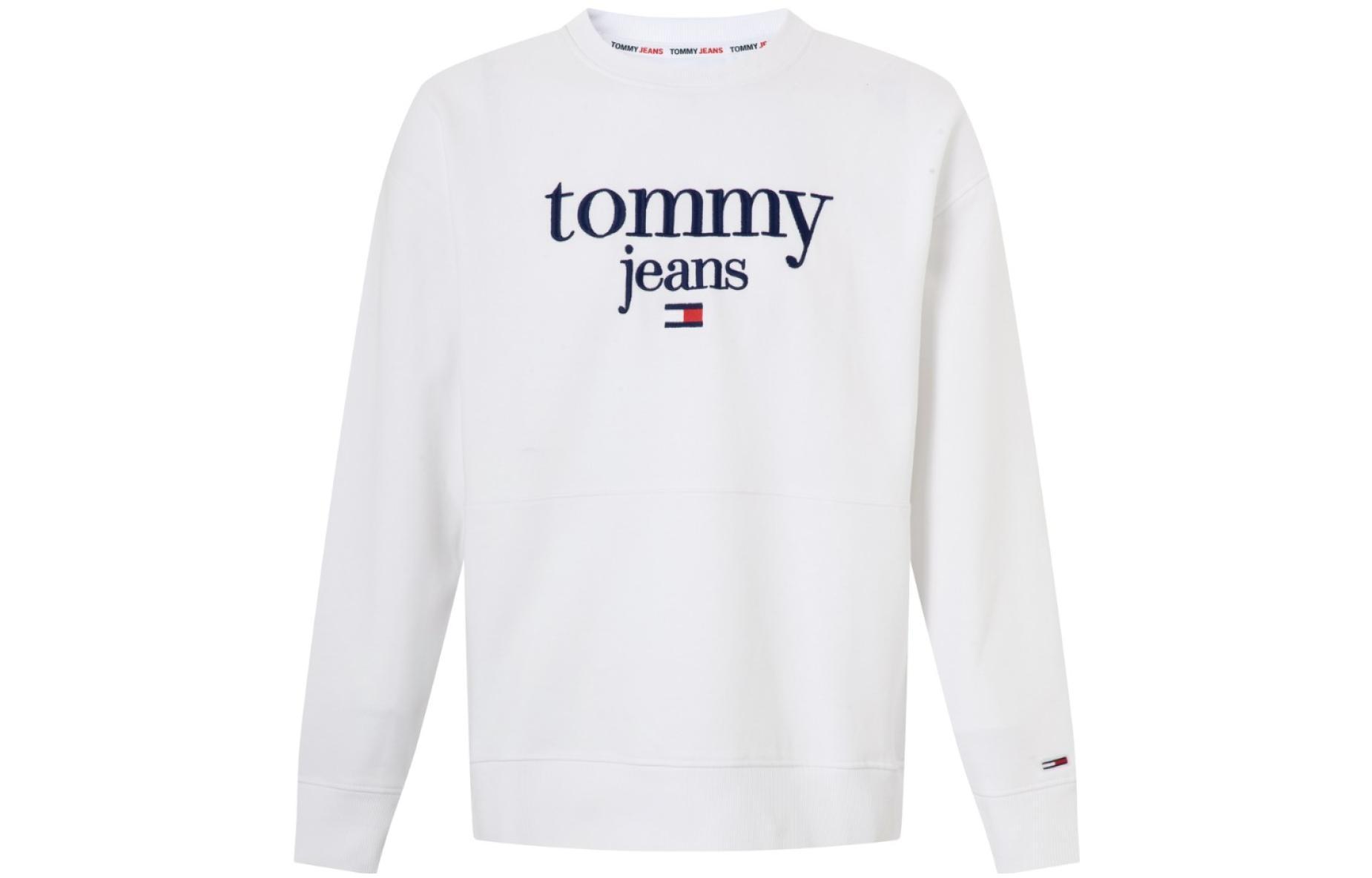 Tommy Hilfiger FW22 White Embroidered Logo Fleece Crewneck Sweatshirt DM0DM15029YBR