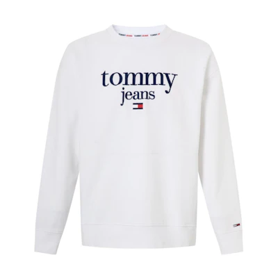 Tommy Hilfiger FW22 White Embroidered Logo Fleece Crewneck Sweatshirt DM0DM15029YBR