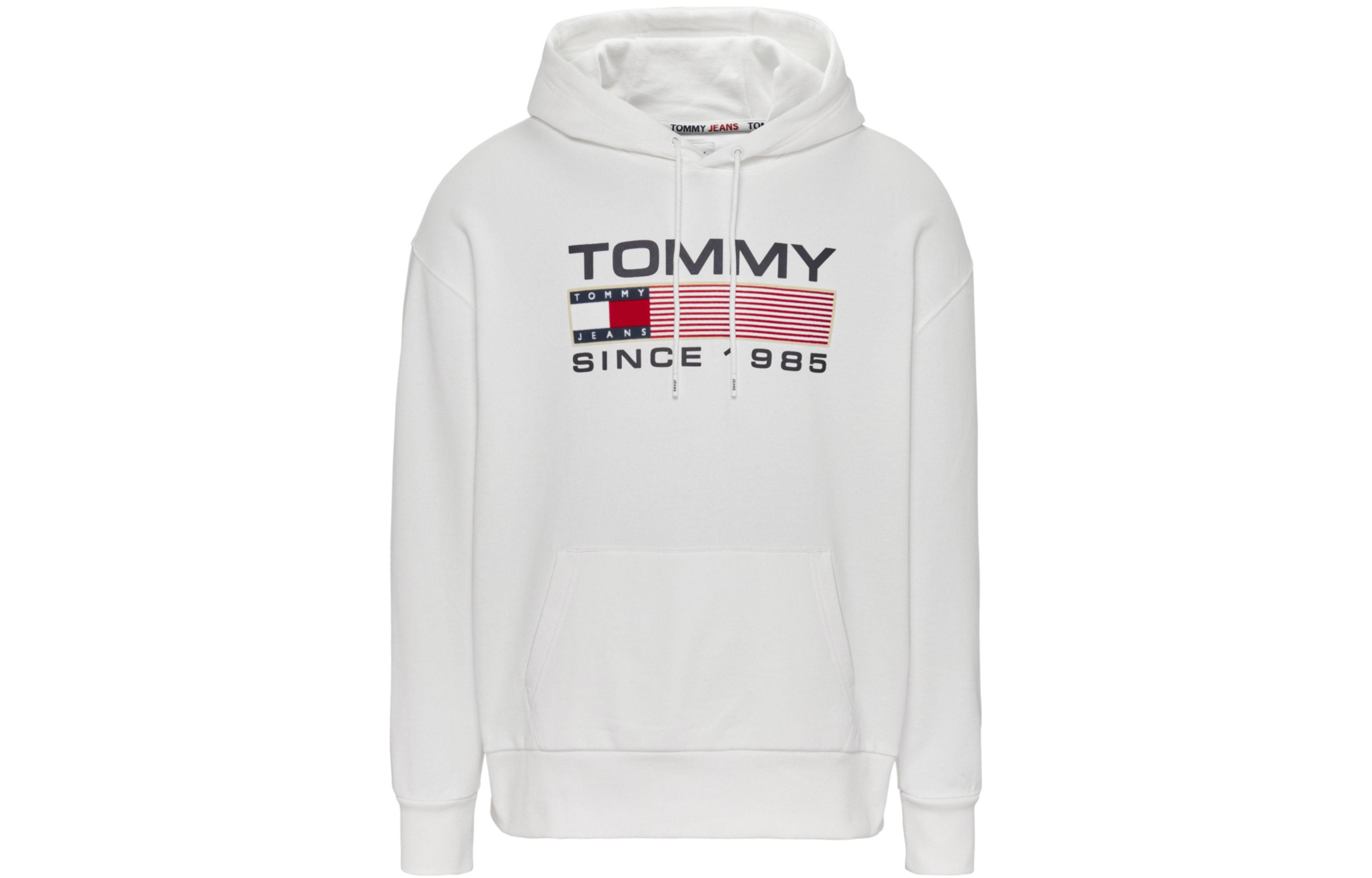 Tommy Hilfiger FW22 White Logo Print Pullover Hoodie Long Sleeve DM0DM15009YBR