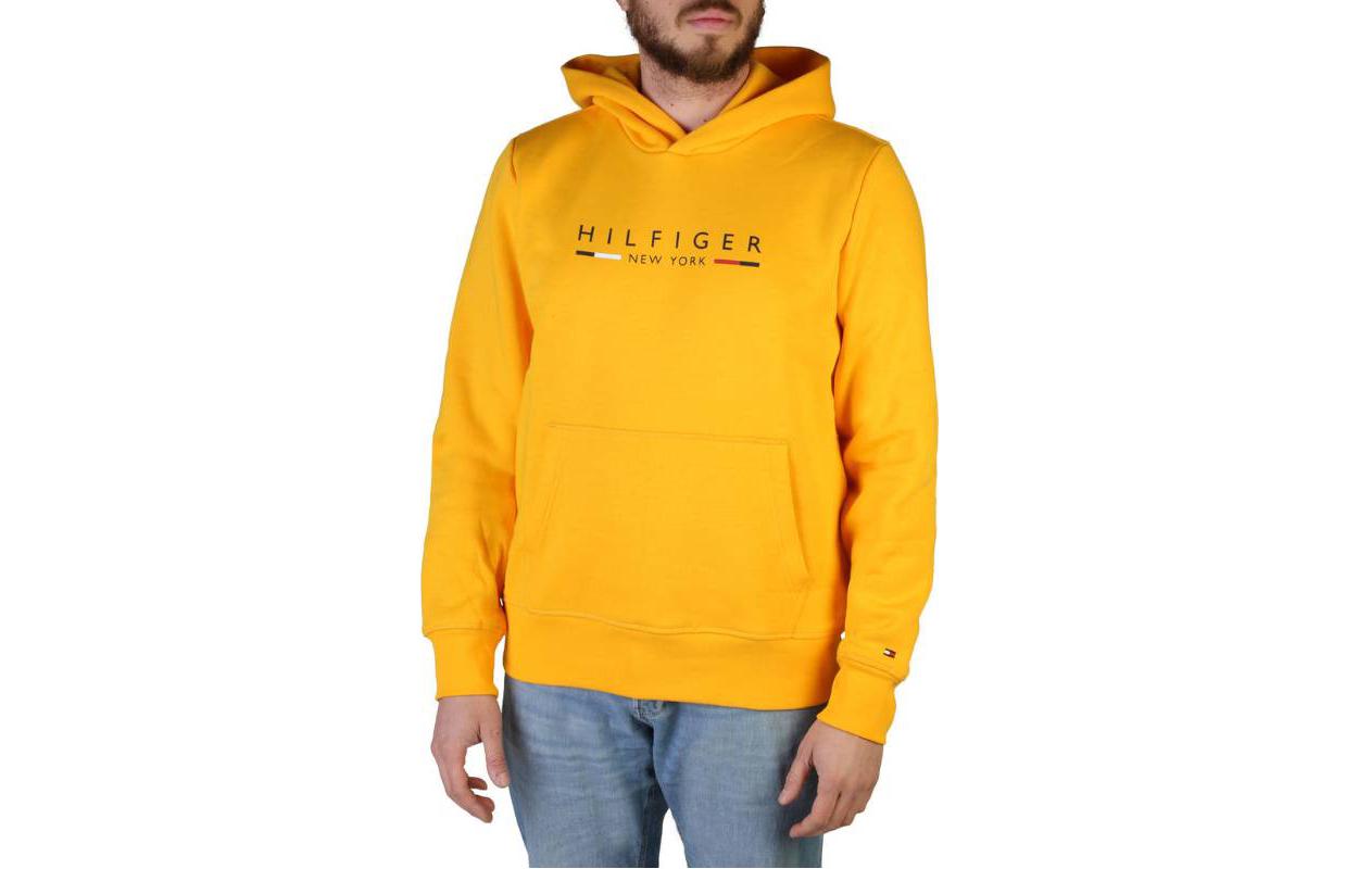 Tommy Hilfiger FW22 Yellow Logo Print Solid Hoodie for Men MW0MW29301-ZEW