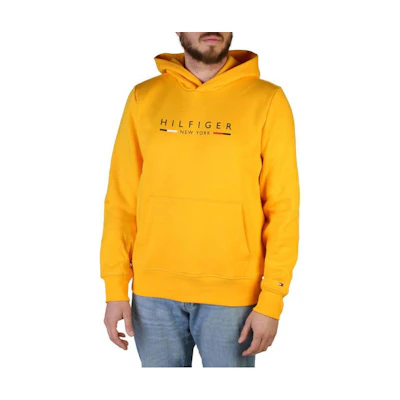 Tommy Hilfiger FW22 Yellow Logo Print Solid Hoodie for Men MW0MW29301-ZEW