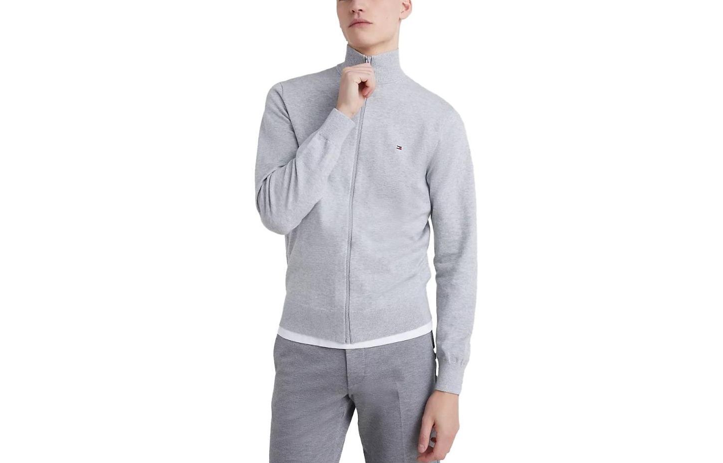 Tommy Hilfiger FW23 1985 Solid Zip Sweater Gray Full-Zip Jacket MW22747-PJ0