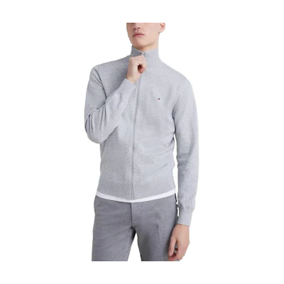 Tommy Hilfiger FW23 1985 Solid Zip Sweater Gray Full-Zip Jacket MW22747-PJ0