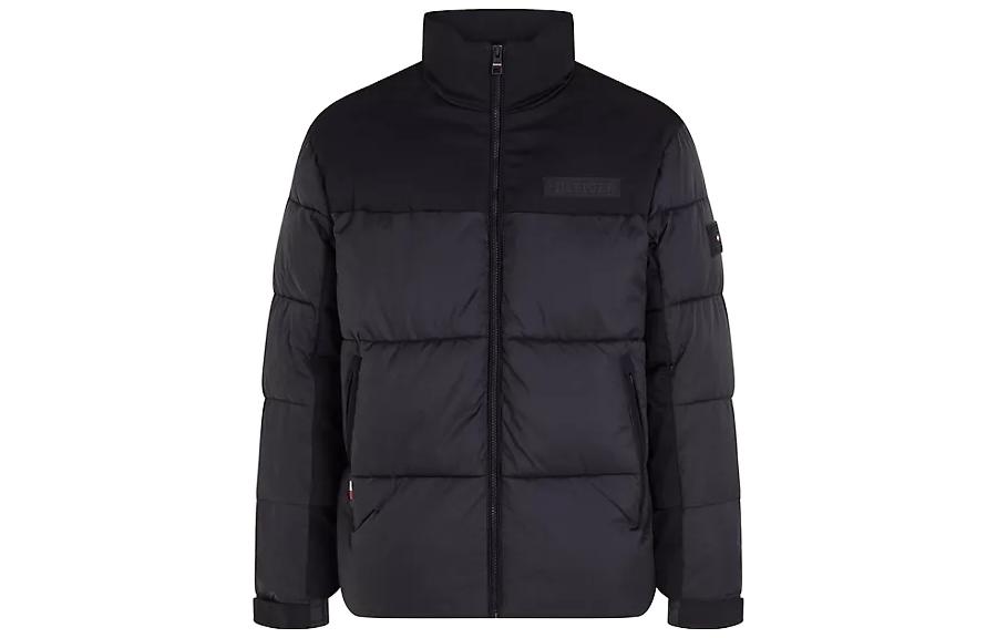 Tommy Hilfiger FW23 Black Thprotect Puffer Jacket with Logo and Stand Collar Mens MW32770-BDS