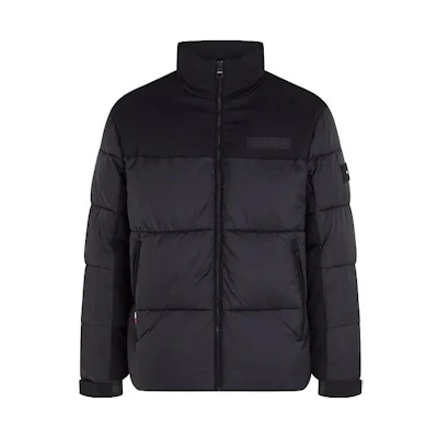 Tommy Hilfiger FW23 Black Thprotect Puffer Jacket with Logo and Stand Collar Mens MW32770-BDS