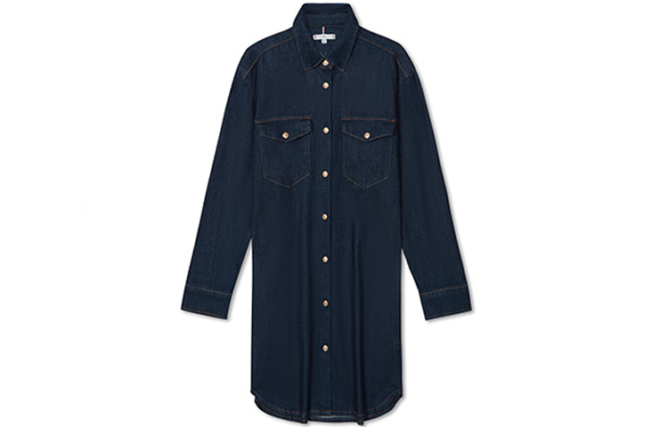 Order 汤米·希尔费格 FW23 翻领长袖牛仔连衣裙 深海军蓝色. WW0WW39065