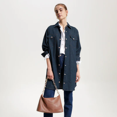 汤米·希尔费格 FW23 翻领长袖牛仔连衣裙 深海军蓝色. WW0WW39065 Shop 汤米·希尔费格 FW23 翻领长袖牛仔连衣裙 深海军蓝色. WW0WW39065