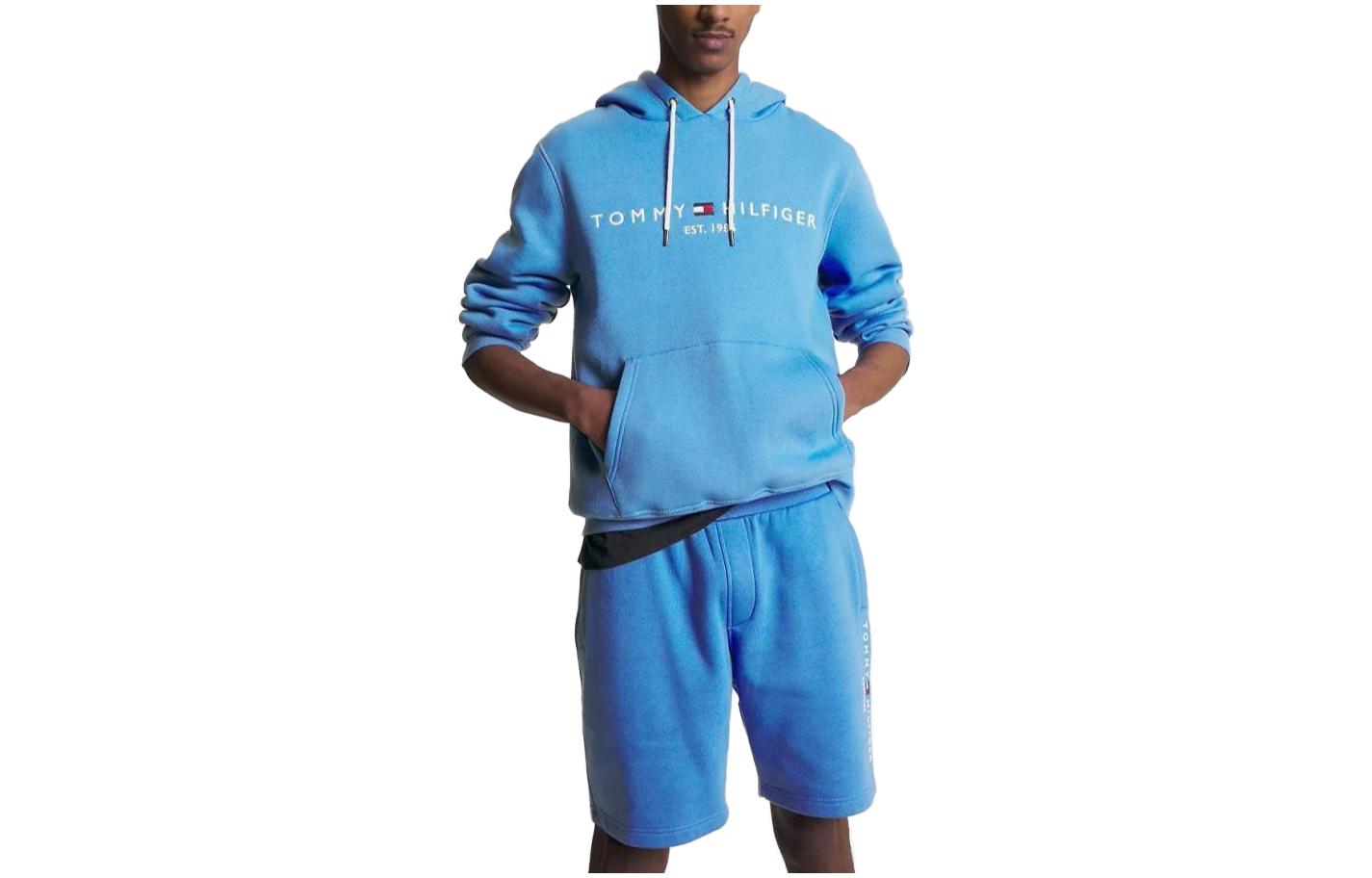 Tommy Hilfiger FW23 Embroidered Logo Hoodie Blue - Long Sleeve Pullover M-78J9503-C4G