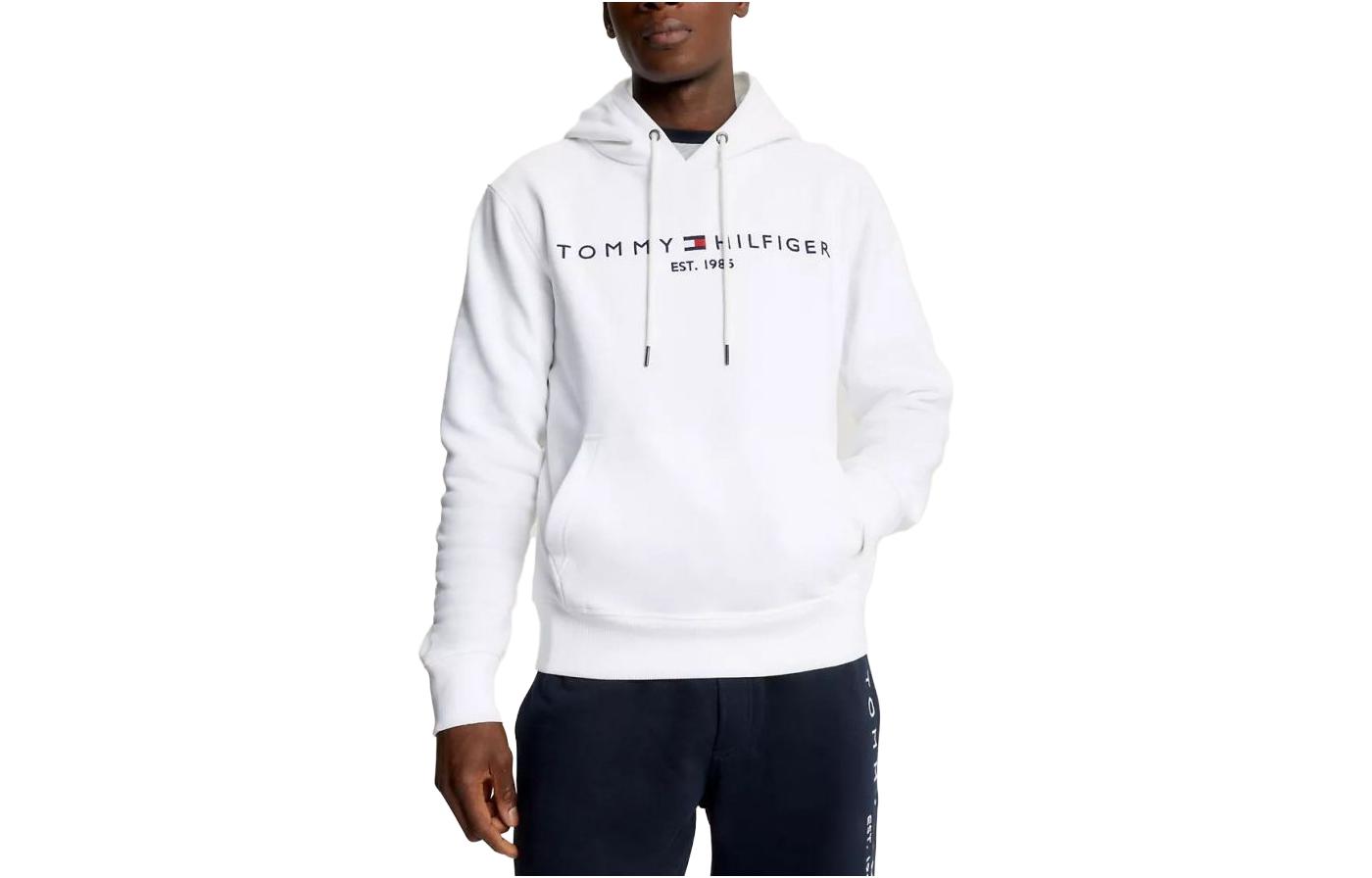 Tommy Hilfiger FW23 Embroidered Logo Hoodie White Pullover Sweatshirt 78J9503-YBR