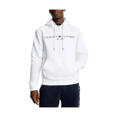 Tommy Hilfiger FW23 Embroidered Logo Hoodie White Pullover Sweatshirt 78J9503-YBR