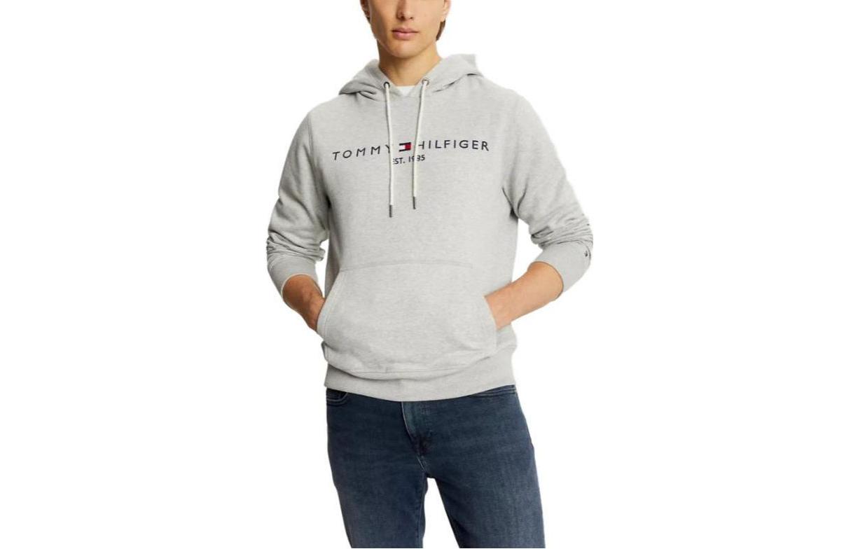 Tommy Hilfiger FW23 Grey Heather Letter Pullover Hoodie Casual Sweatshirt M78J9503-P8F