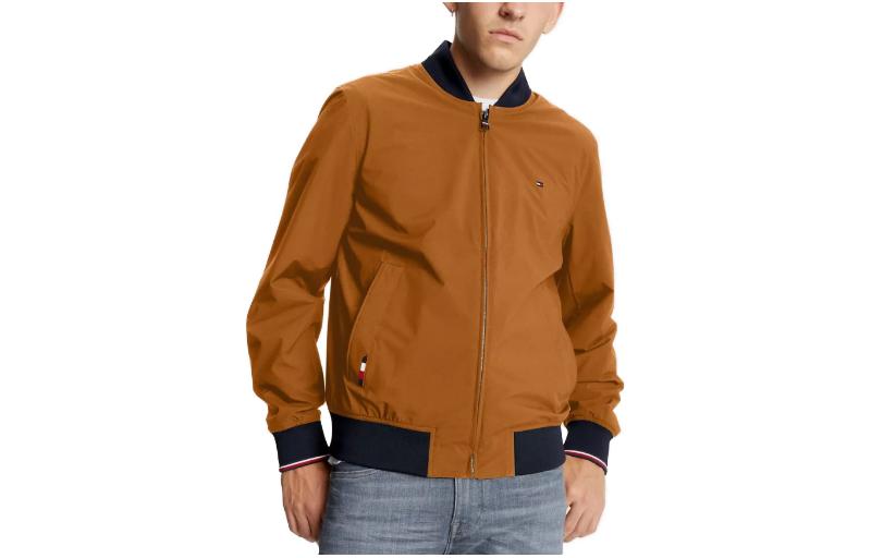 Tommy Hilfiger FW23 Lightweight Bomber Jacket Brown Zip-Up Collared Jacket M78J9384-GWJ