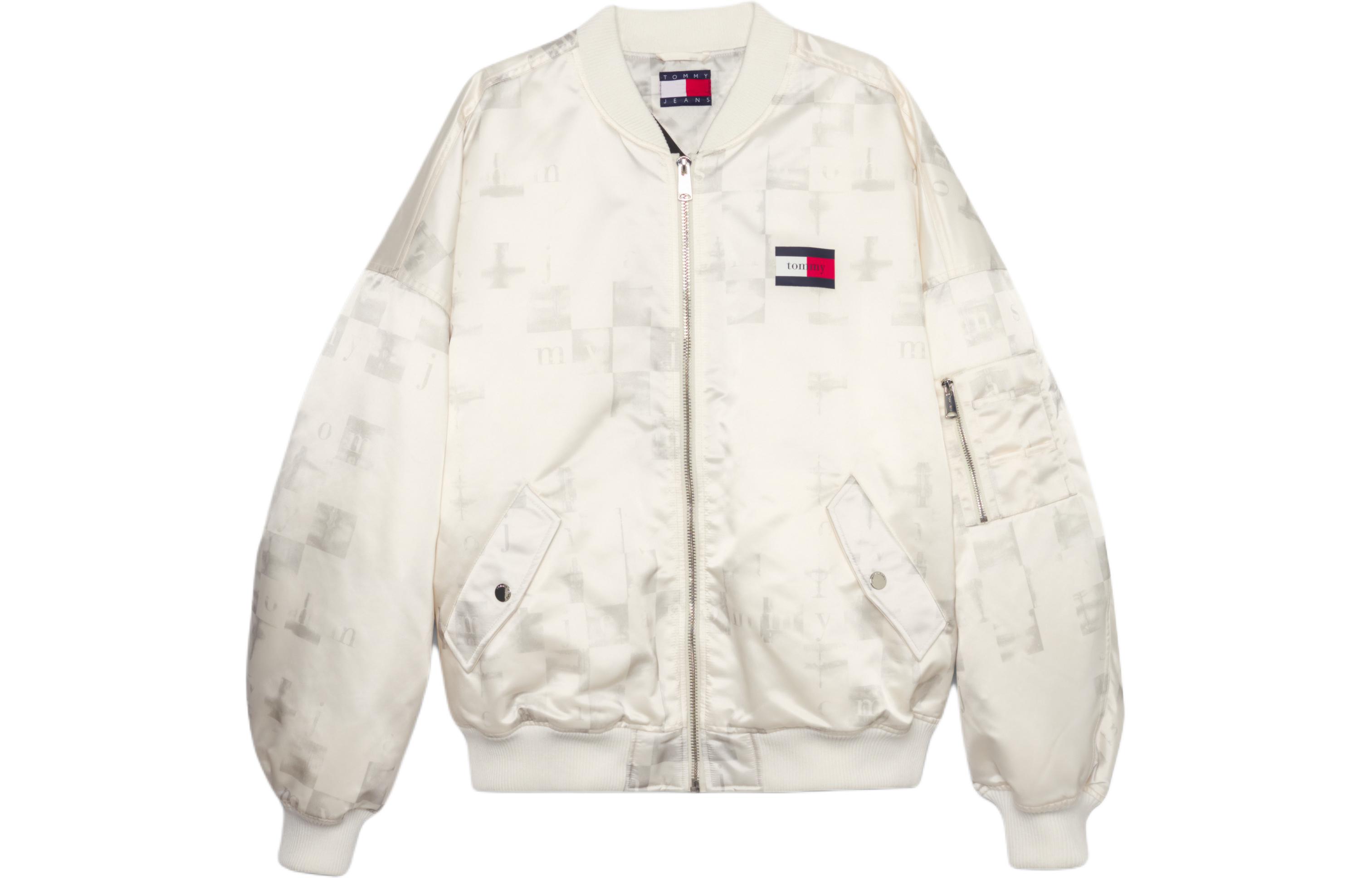 Tommy Hilfiger FW23 Unisex Logo Loose-Fit White Long-Sleeve Down Jacket DM0DM17297
