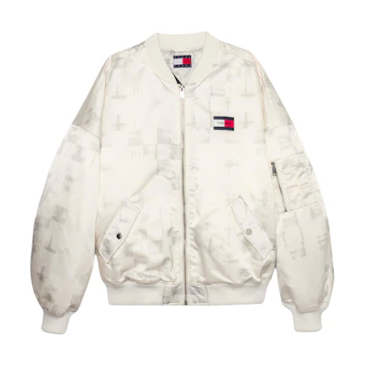 Tommy Hilfiger FW23 Unisex Logo Loose-Fit White Long-Sleeve Down Jacket DM0DM17297