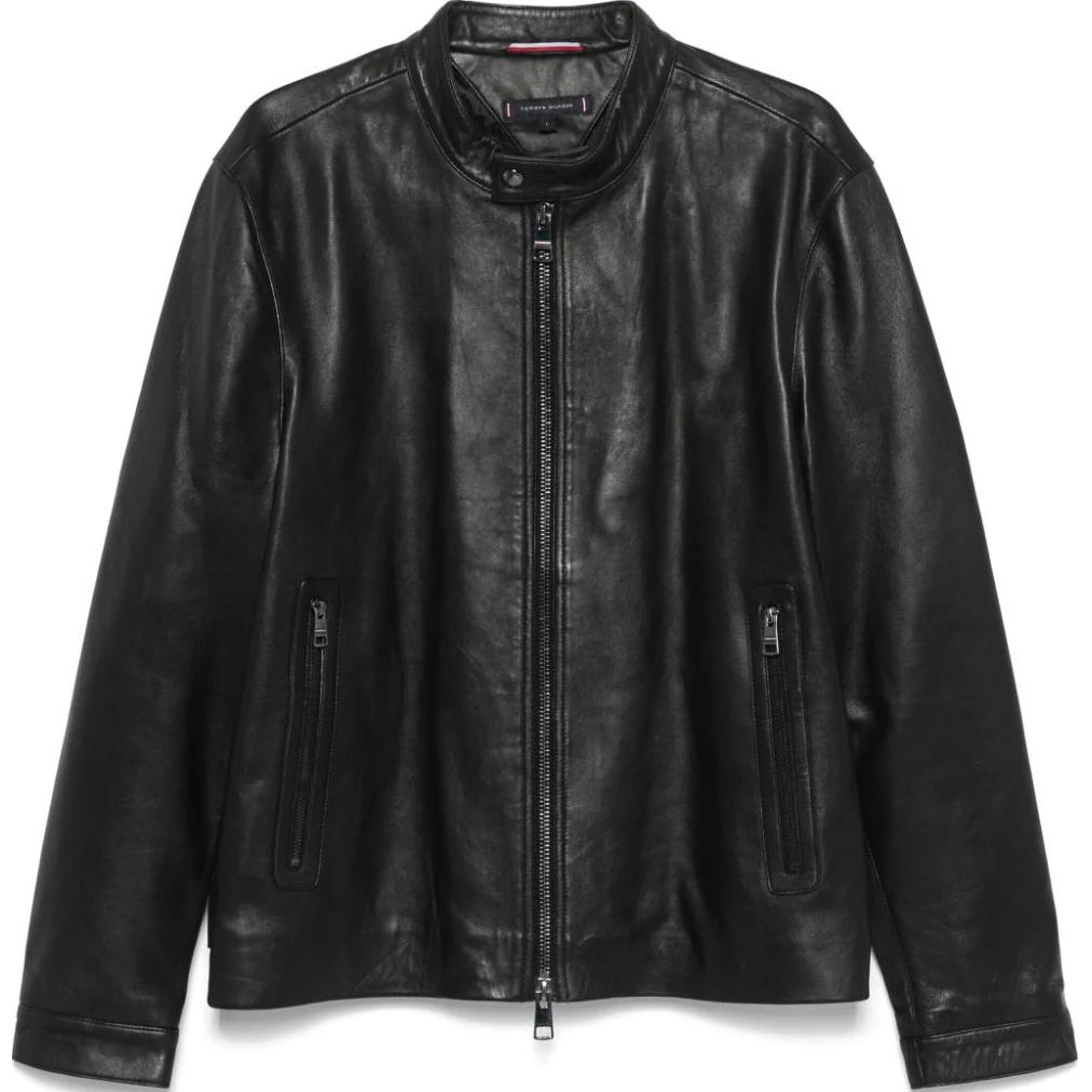 Tommy Hilfiger FW24  Black Leather Jacket with Smooth Grain & Inner Pocket. MW0MW36635BDS