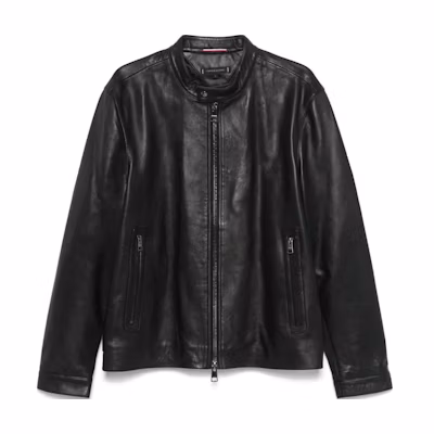 Tommy Hilfiger FW24 Black Leather Jacket with Smooth Grain & Inner Pocket. MW0MW36635BDS