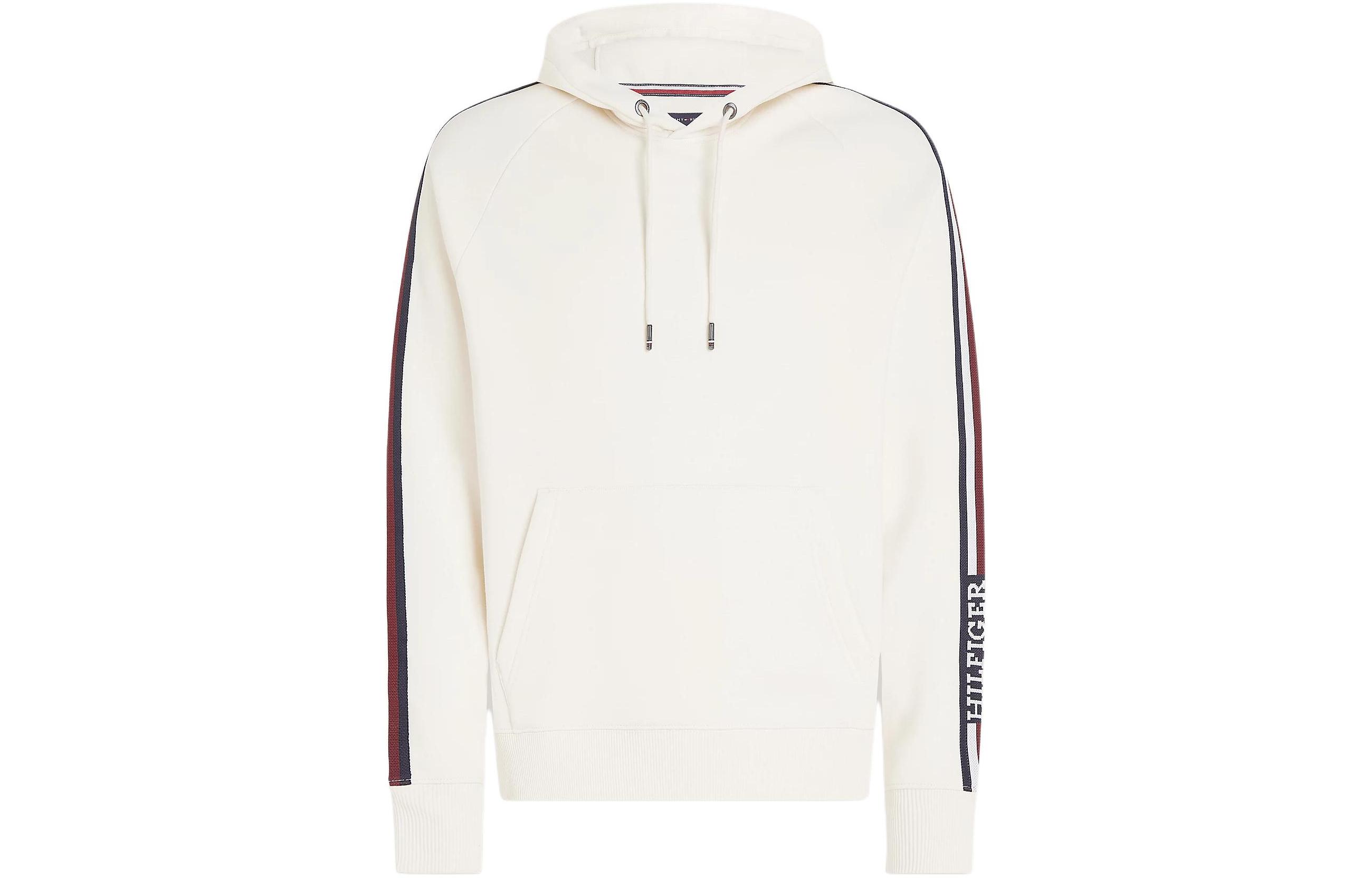 Tommy Hilfiger Global Stripe Flex Fleece Hoodie White Pullover MW0MW33659-AEF