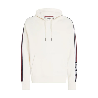 Tommy Hilfiger Global Stripe Flex Fleece Hoodie White Pullover MW0MW33659-AEF