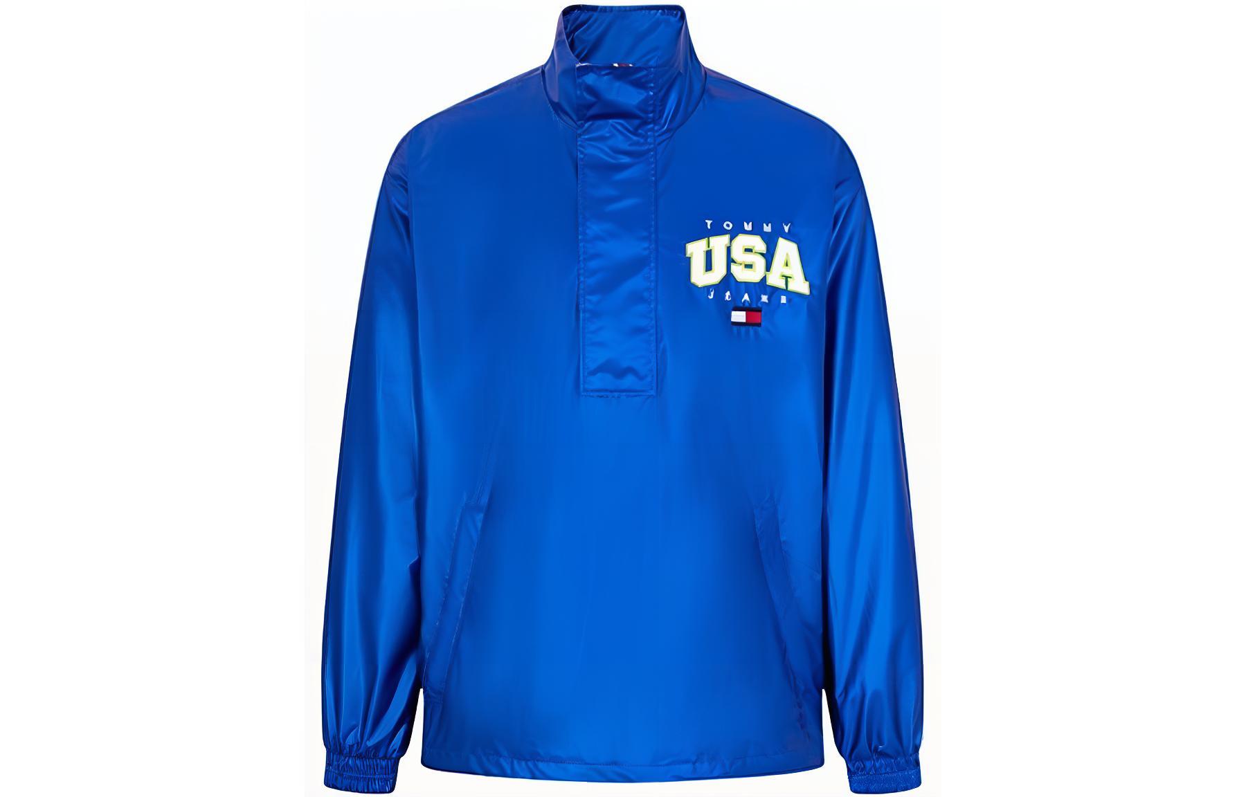 Tommy Hilfiger Glossy Logo Embroidered Pullover Jacket Men’s Bright Blue DM0DM15908C66