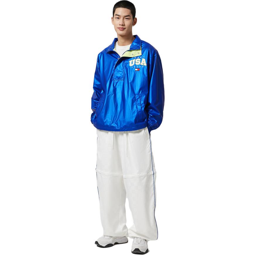 Shop 타미 힐피거 글로시 로고 자수 풀오버 재킷 남성용 브라이트 블루 DM0DM15908C66