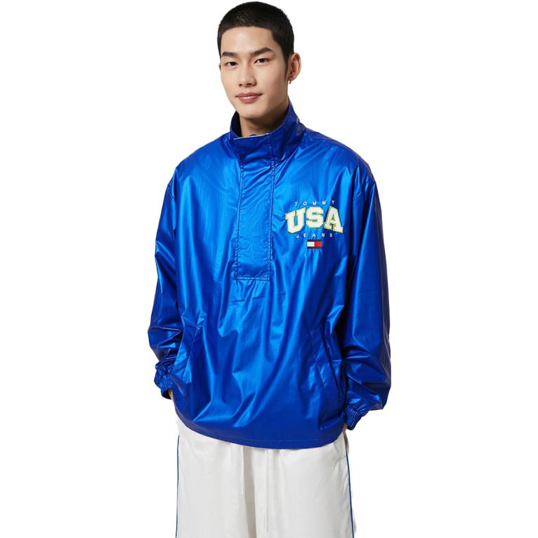 Purchase 타미 힐피거 글로시 로고 자수 풀오버 재킷 남성용 브라이트 블루 DM0DM15908C66