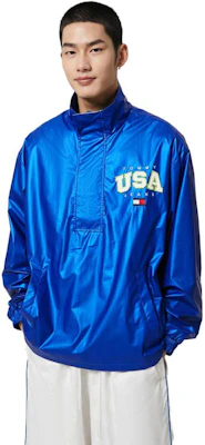 타미 힐피거 글로시 로고 자수 풀오버 재킷 남성용 브라이트 블루 DM0DM15908C66 Purchase 타미 힐피거 글로시 로고 자수 풀오버 재킷 남성용 브라이트 블루 DM0DM15908C66