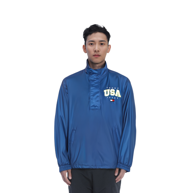 Sizing 타미 힐피거 글로시 로고 자수 풀오버 재킷 남성용 브라이트 블루 DM0DM15908C66