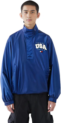 타미 힐피거 글로시 로고 자수 풀오버 재킷 남성용 브라이트 블루 DM0DM15908C66 Cheap 타미 힐피거 글로시 로고 자수 풀오버 재킷 남성용 브라이트 블루 DM0DM15908C66