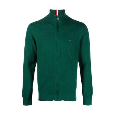 Tommy Hilfiger Green Ribbed Hem High-Neck Zip Jacket MW0MW29030-GREEN