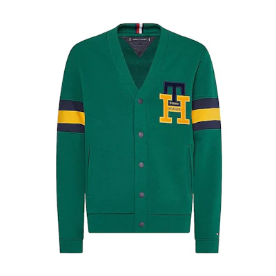 Tommy Hilfiger Green V-Neck Sweatshirt with Embroidered Logo MW0MW29333-L4O
