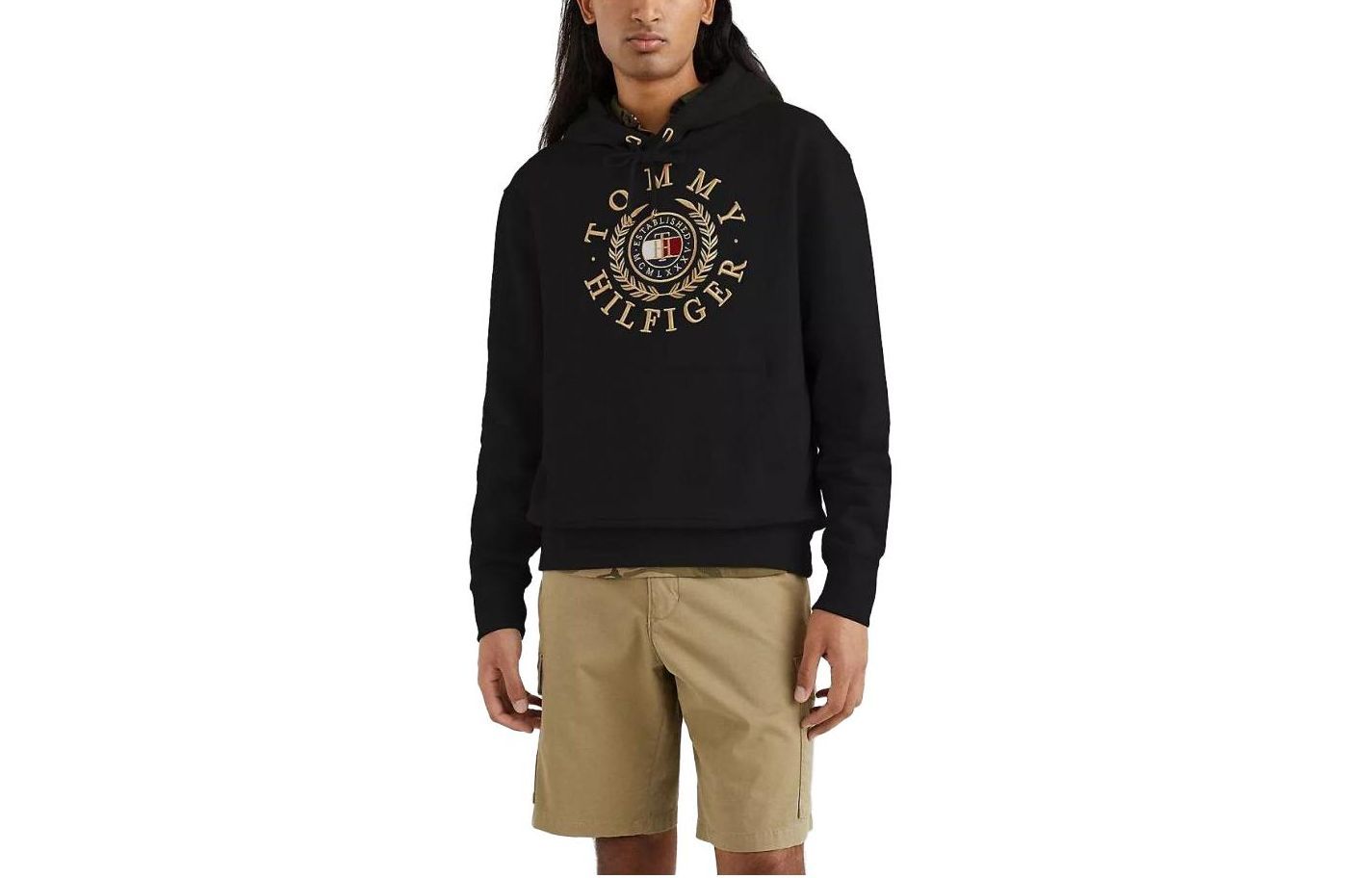 Tommy Hilfiger Icon Circle Logo Black Hoodie - Letter Print Sweatshirt MW24345-BDS